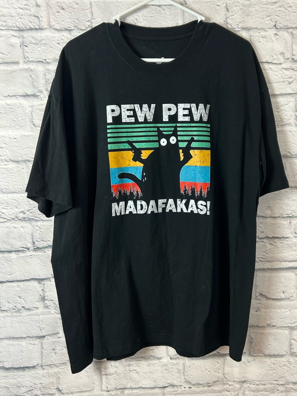 Yiume Pew Pew Madafakas Cat Graphic T-Shirt Black 2XL Funny Meme Cotton